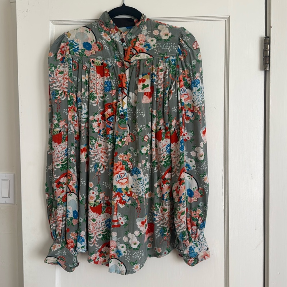 Ibiza Vintage silk blouse w colorful Japanese print